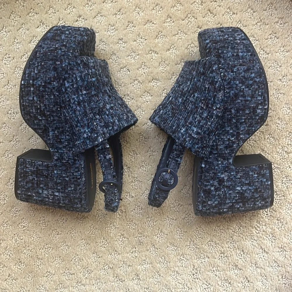 Funky high platforms navy, gray, light blue,  black velvet. Gorgeous. Unworn.
